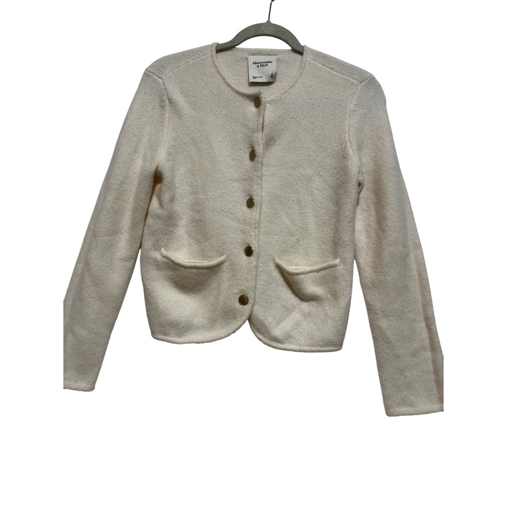 Abercrombie & Fitch Cream Gold Button Cardigan Sweater XS cream soft minimalist